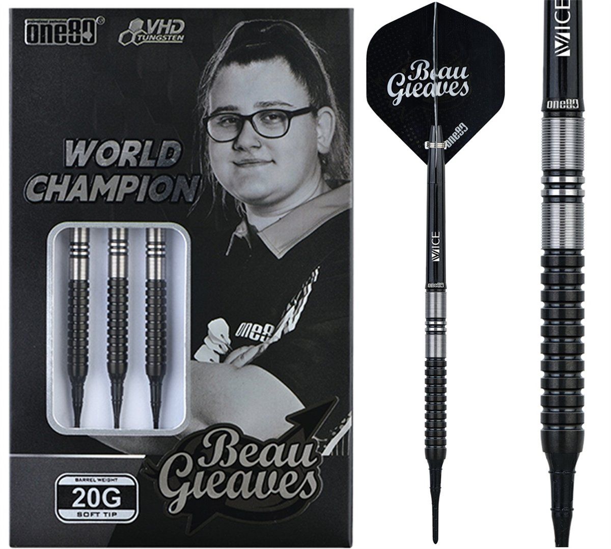 One80 Beau Greaves VHD Black Signature Softdarts 18/20 Gram Softdarts