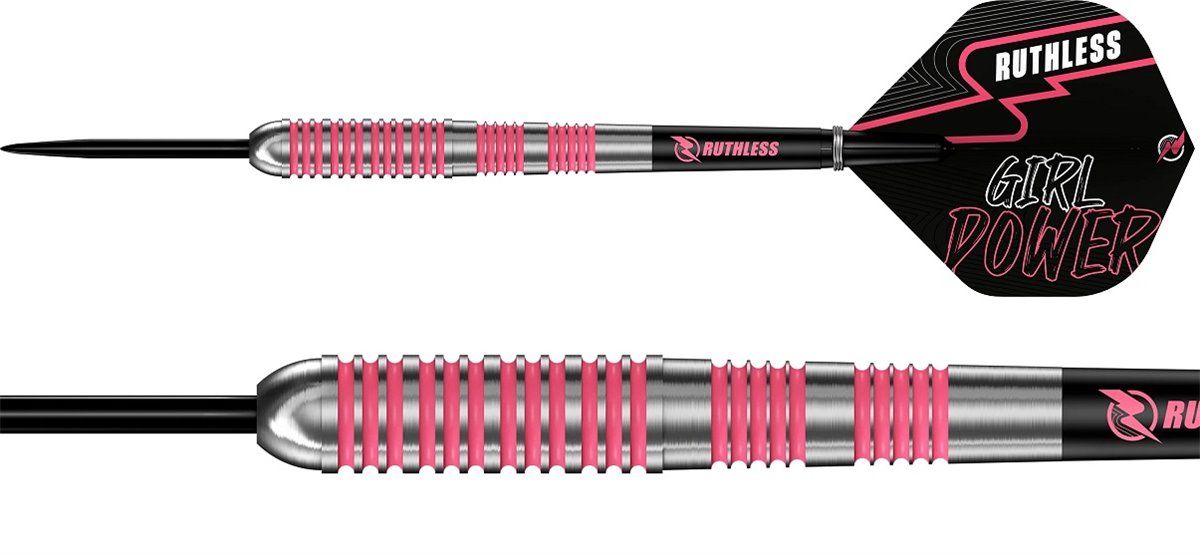 Ruthless Darts Girl Power 90% Tungsten Darts Set - Knurled and Knurled Steel Tip - Pink - Available in Multiple Weights Ruthless Darts Girl Power 90% Tungsten Darts Set - Knurled and Knurled Steel Tip - Pink - Available in Multiple Weights