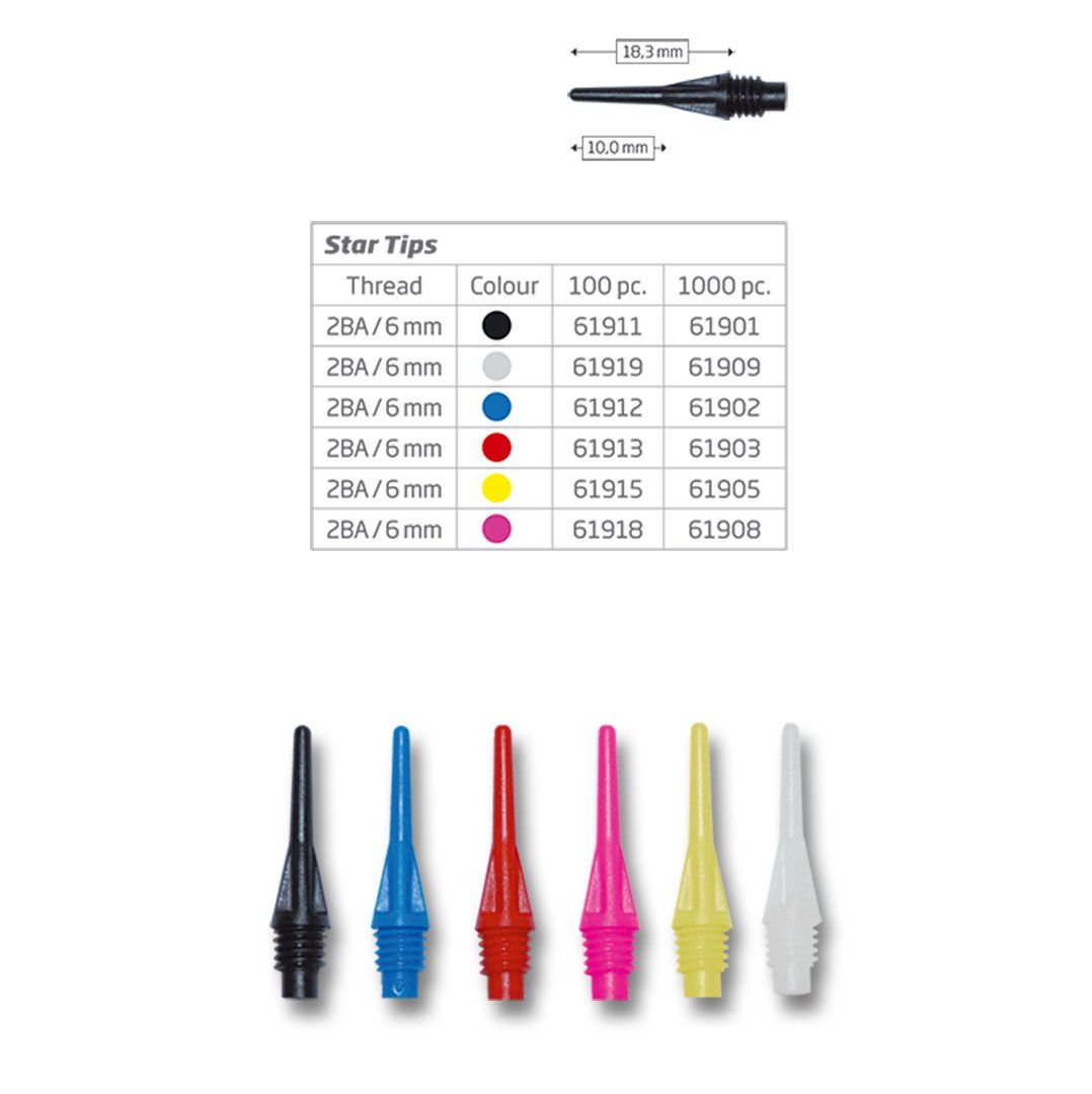 Bull's Star Tips Black 6mm 100 or 1000 Piece Soft Dart Spitzen