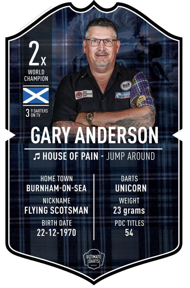 Ultimate Card Gary Anderson V2 Dart Karte 37 x 25 cm Fanshop