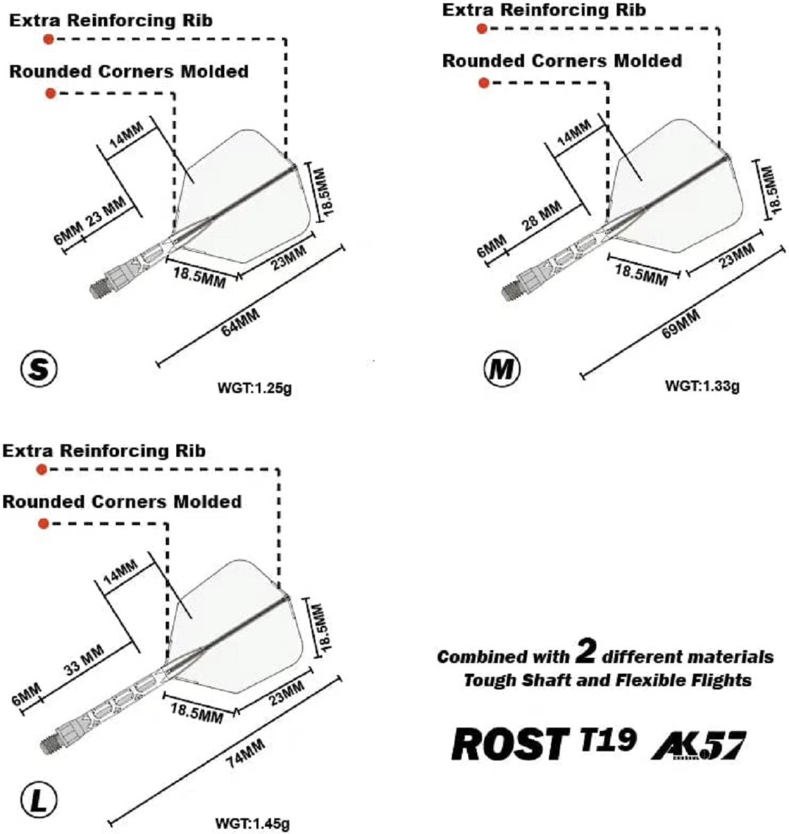 Cuesoul Dart Flight/Shaft ROST T19 Flight Grau Big Wing Flights Grau