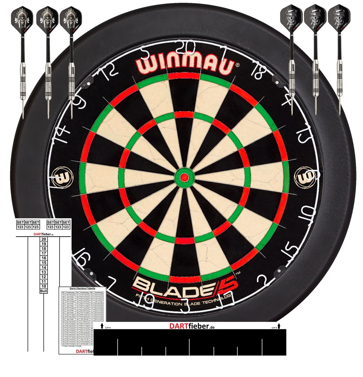 Mega Starter-Set Dartboard WINMAU Blade 6 Bristle Board Surround + Ständer  + Zubehör Bristle Board