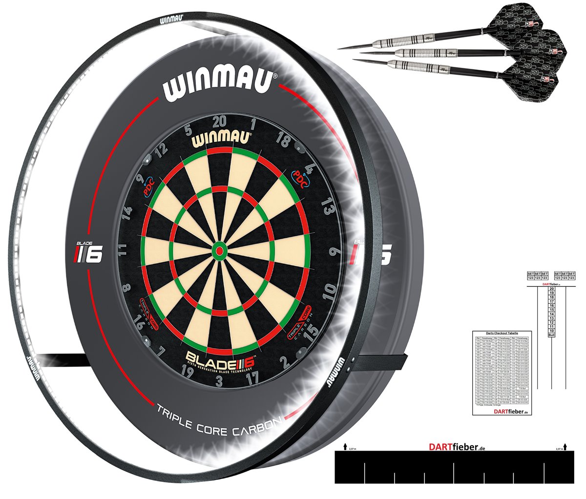 WINMAU Dartboard Blade 6 Triple Core and Plasma LED Licht Bristle Board+LED