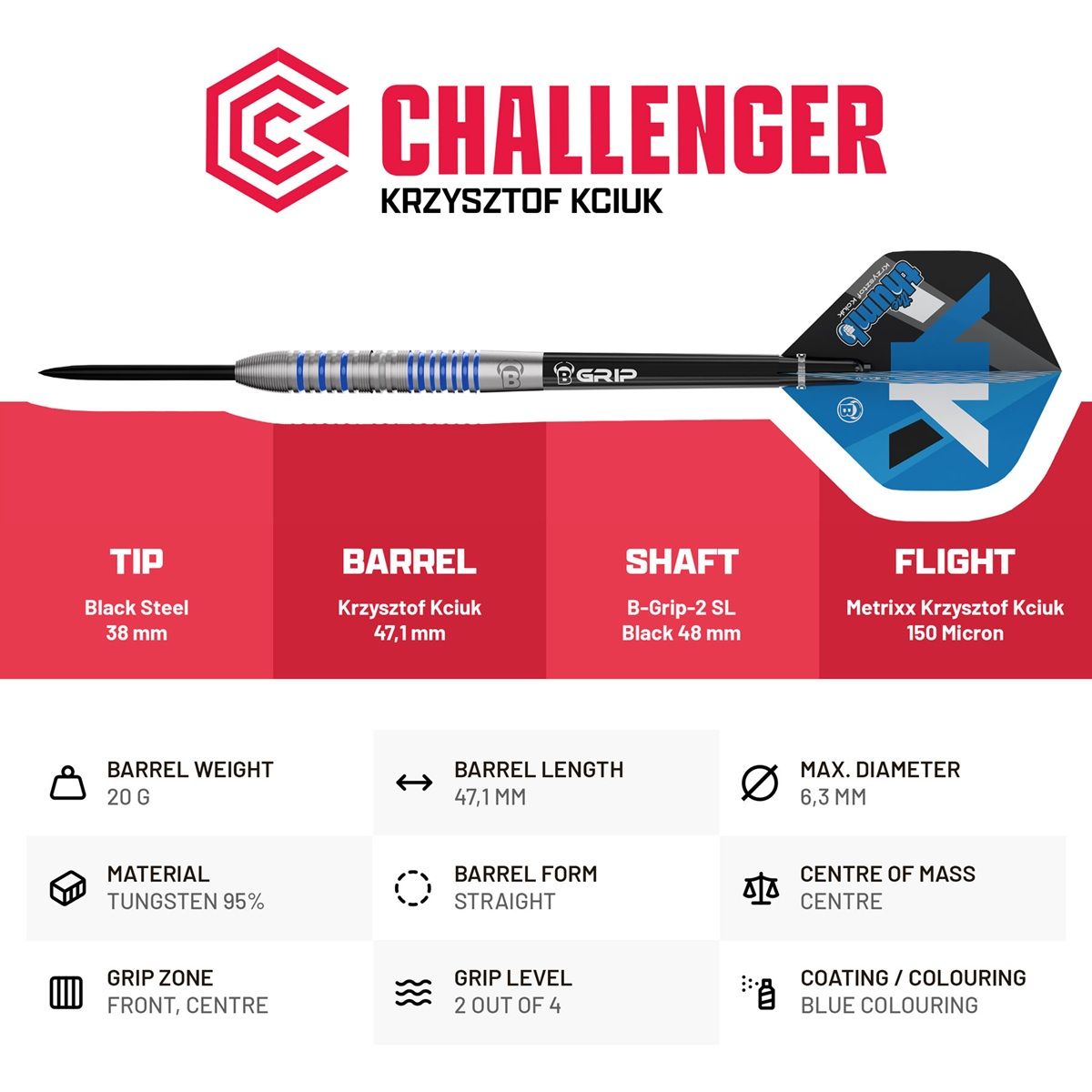 Bull´s Challenger Krzysztof Kciuk 95% Steeldarts 20 Gramm Steeldarts