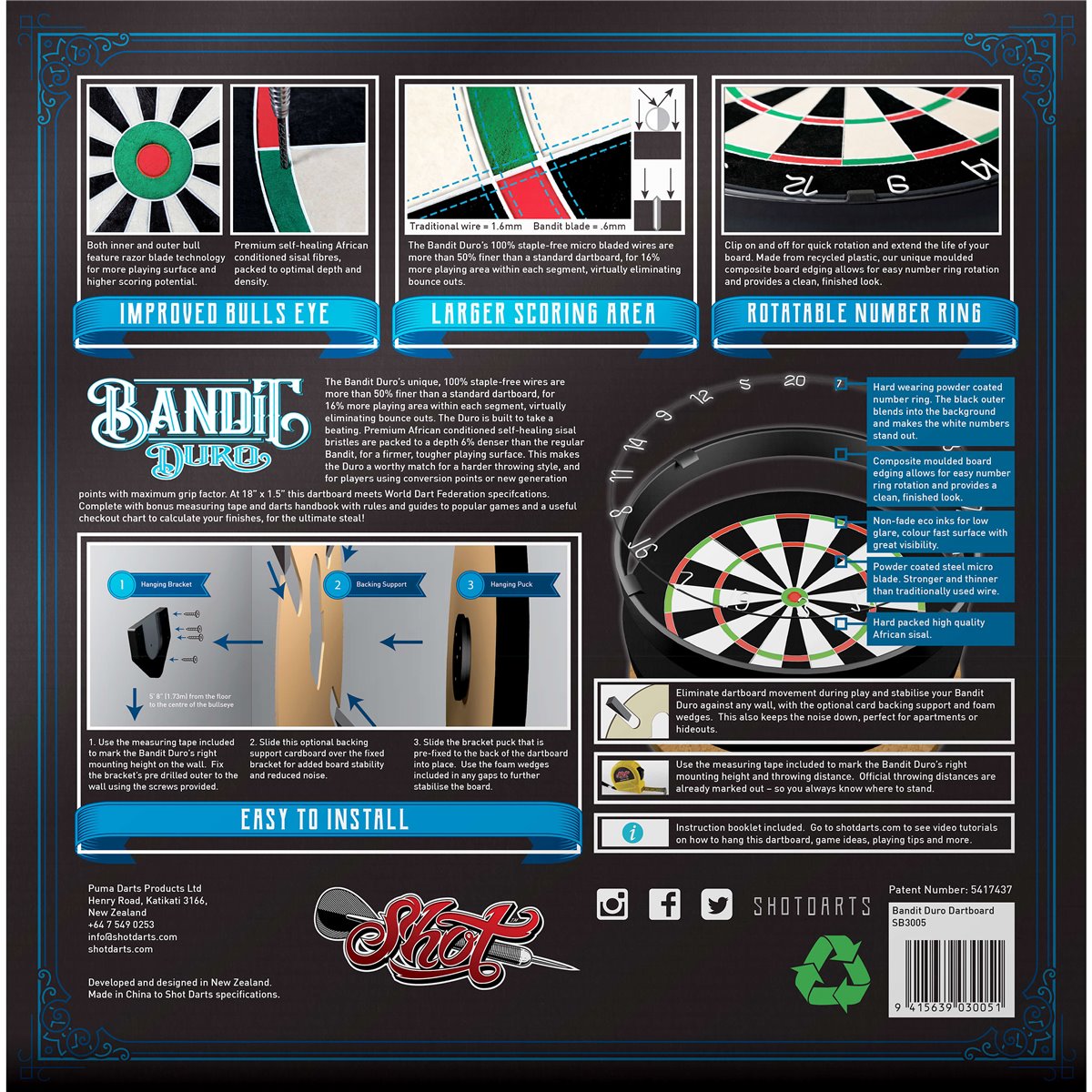 Shot-Bandit-Duro-Dartboard-Verpackung-Ruckseite Bild 5