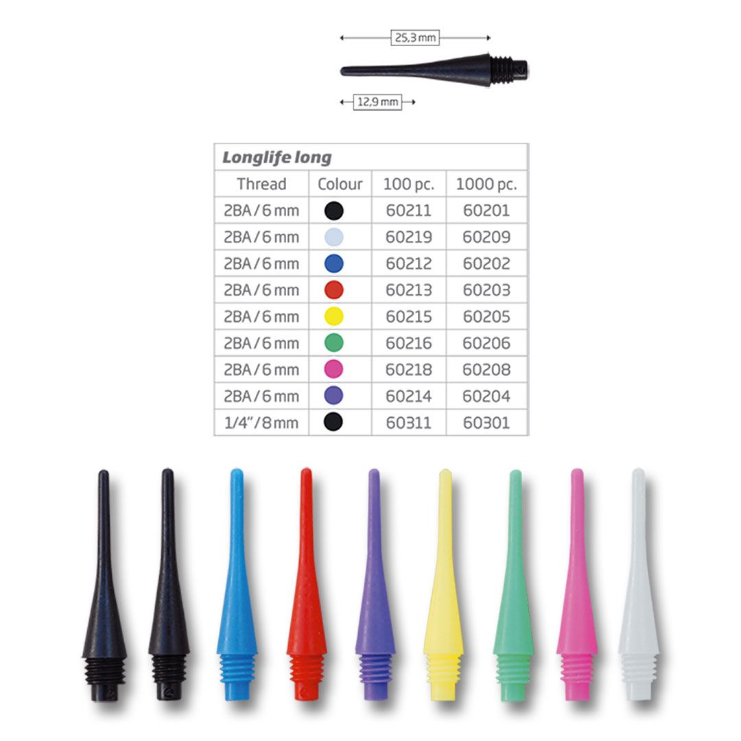 Bull's Longlife Tips Long 6 mm 2BA Soft Dart Spitzen