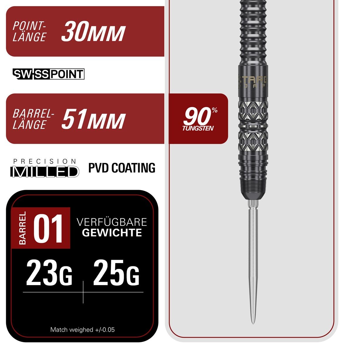 Target Black Marque Creed 90% Swiss Points Steeldarts 23/25 Gramm Steeldarts