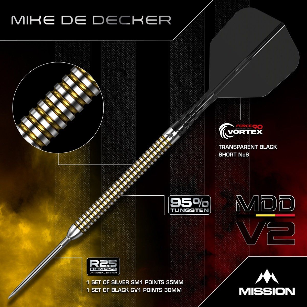Mission Mike De Decker V2 RP 95% Steeldarts 22/24 Gramm Steeldarts