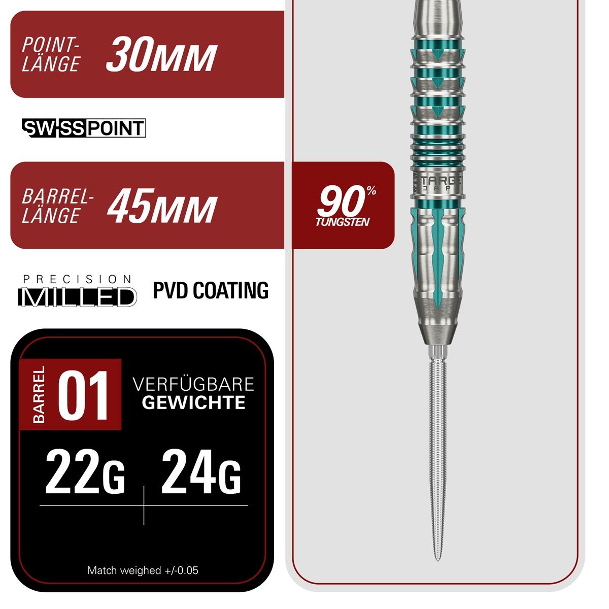 Target Black Marque Pierce 90% Swiss Points Steeldarts 22/24 Gramm Steeldarts