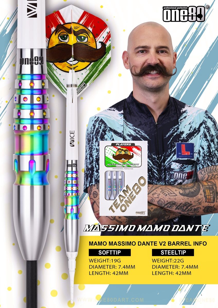 ONE80 Mamo Massimo V2 90% Steeldarts 22 Gramm Steeldarts