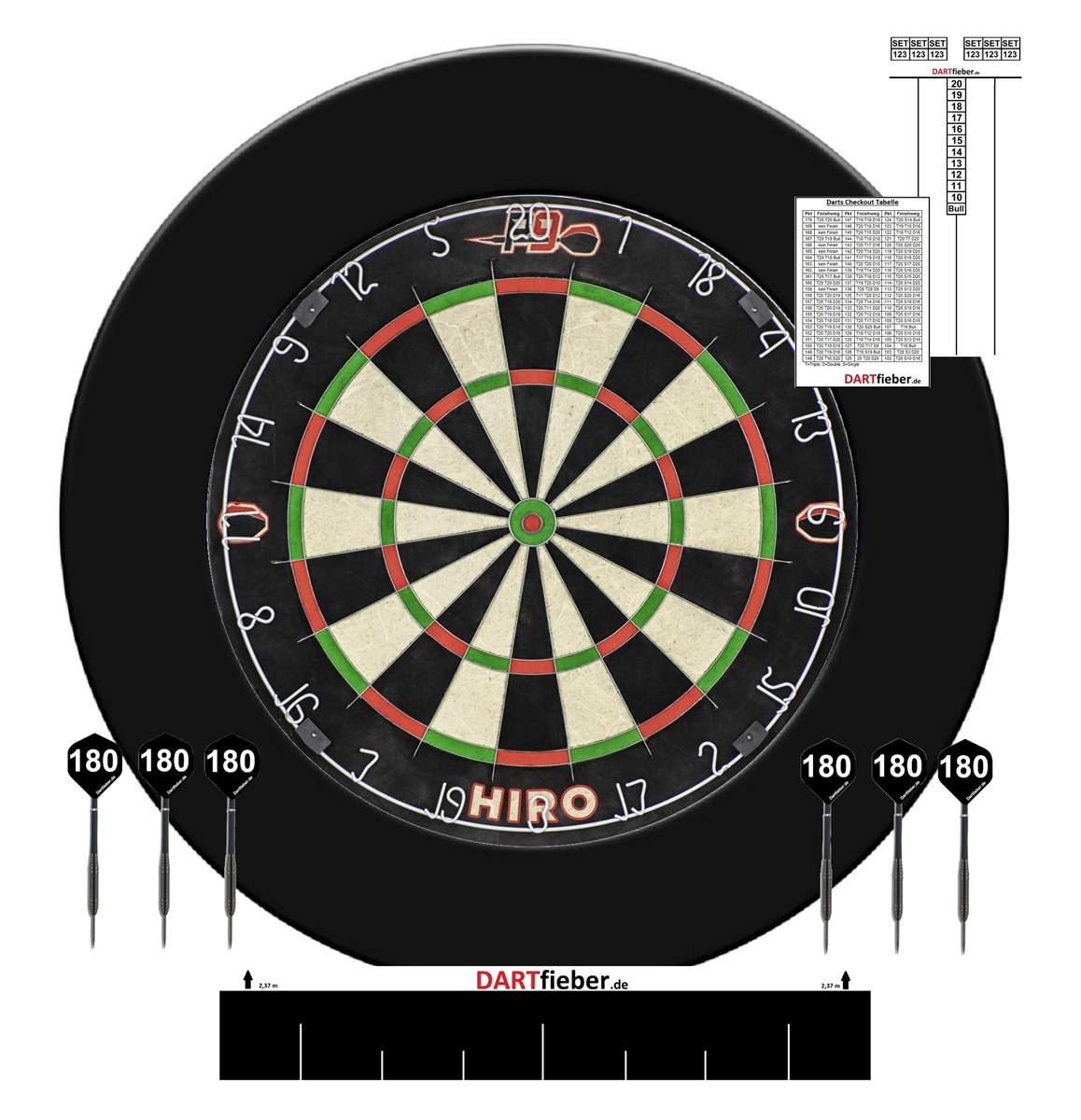 Mega Starter-Set Dartboard P9 Hiro Surround 2 Set Darts Bristle Board