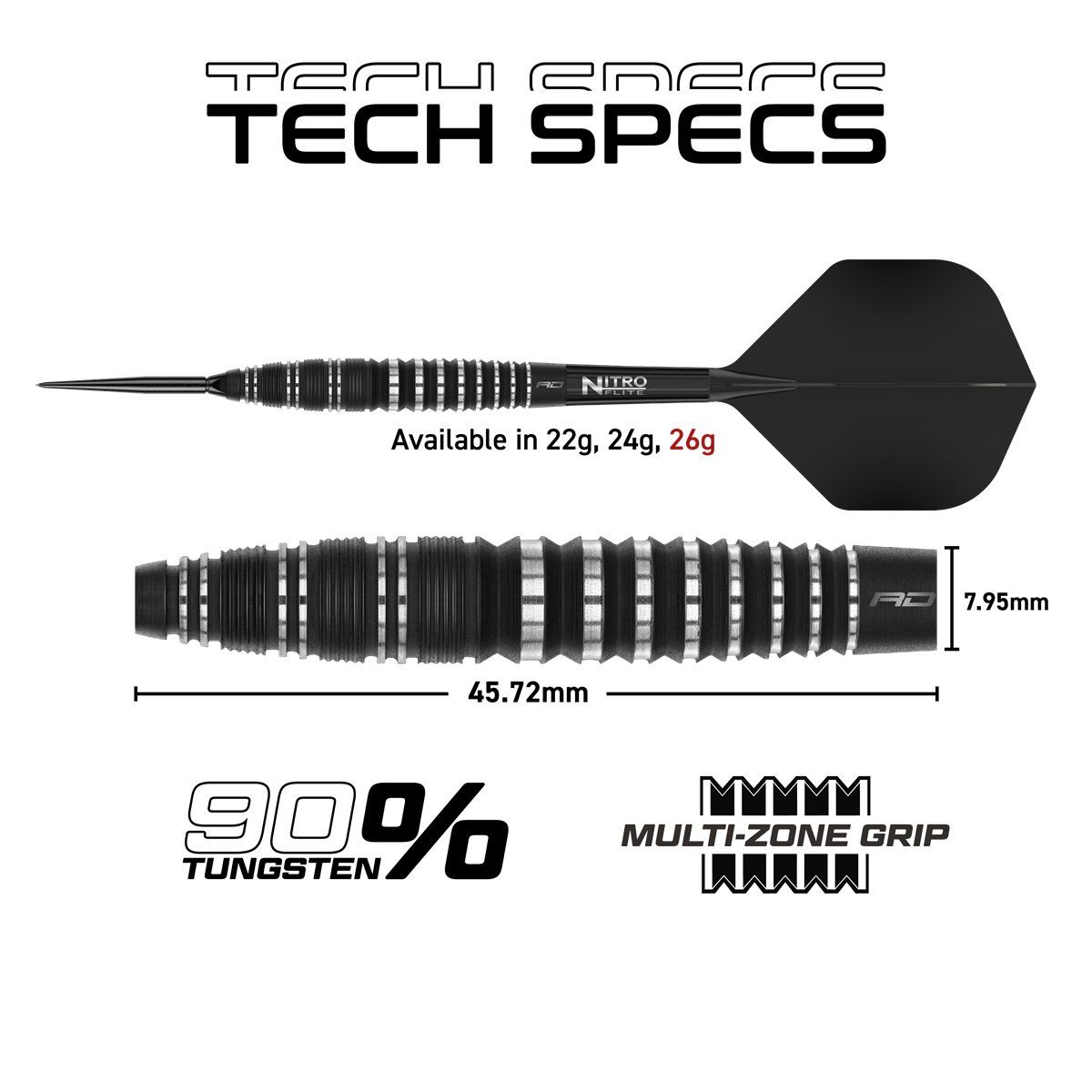 Reddragon Sable Bomb Switch Point 90% Steeldarts 22/24/26 Gramm Steeldarts