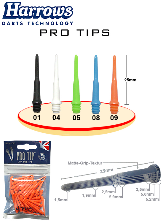 HARROWS Pro Tips 50 Stück Softdart Spitzen Tips Kunststoffspitzen