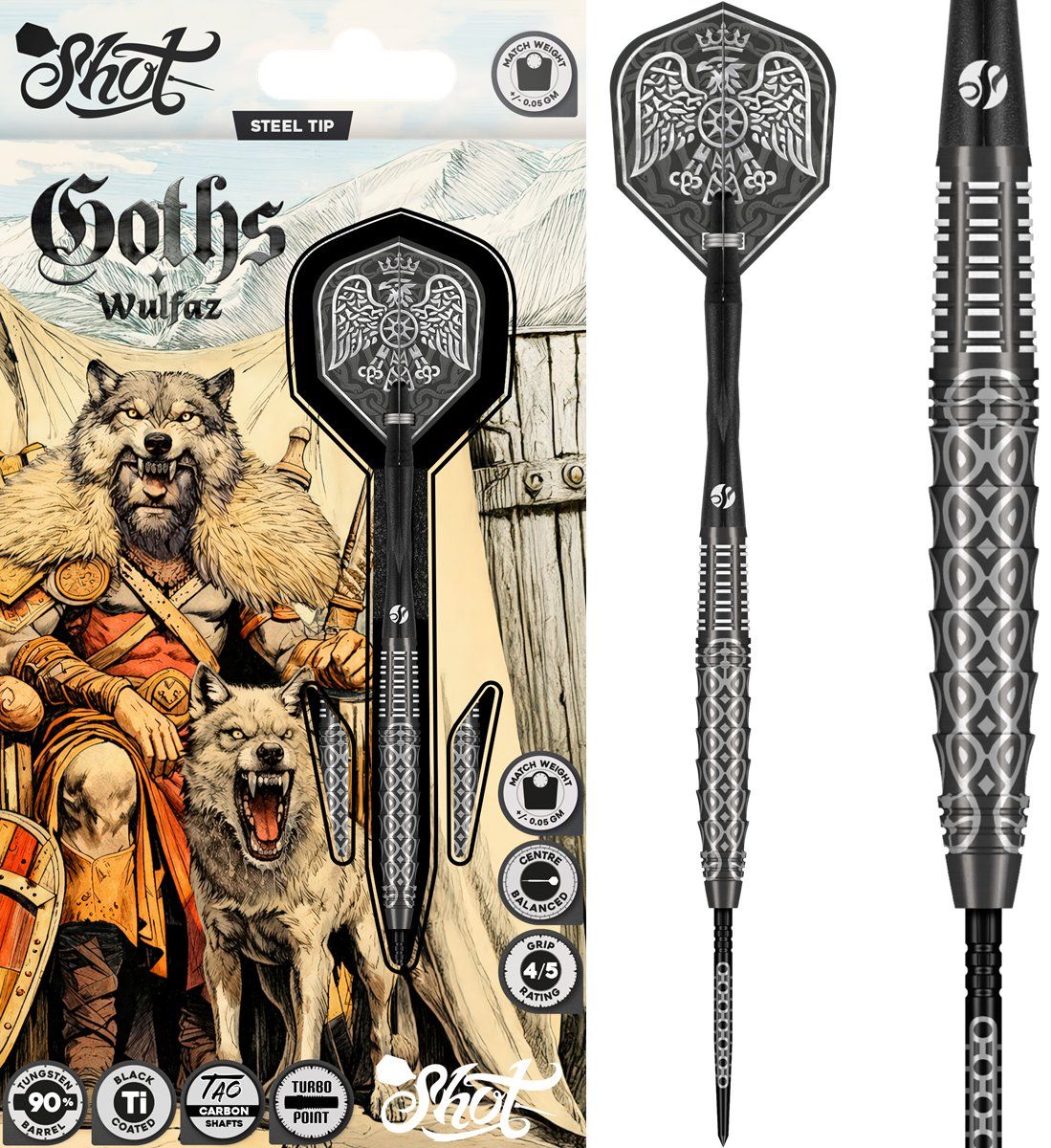 Shot! Goths Wulfaz TP 90% Steeldart 23/24/25 Gramm Steeldarts