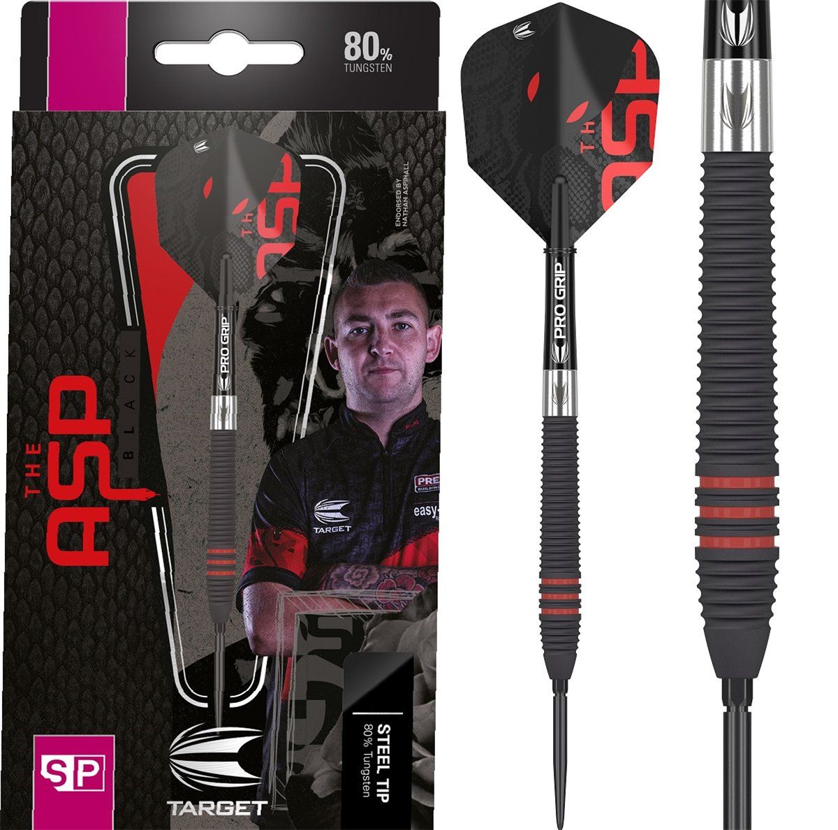 Target Nathan Aspinall Black Swiss Point 80% 2023 Steeldarts 22/24 Gram Steeldarts