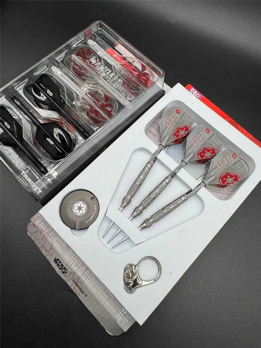 Target Star Wars AT-AT Swiss Point 90% Steeldarts 23 Gramm Bundle mit Mandalorian K-Flex Set Steeldarts