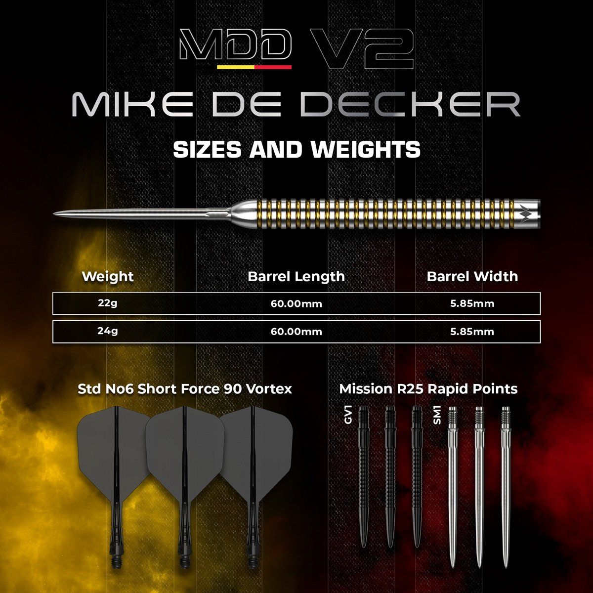 Mission Mike De Decker V2 RP 95% Steeldarts 22/24 Gramm Steeldarts