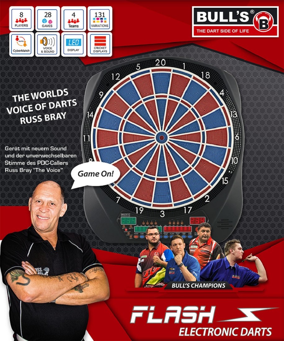 BULL'S Flash RB Sound Elektronik Dartboard Stimme Russ Bray E-Dartscheibe