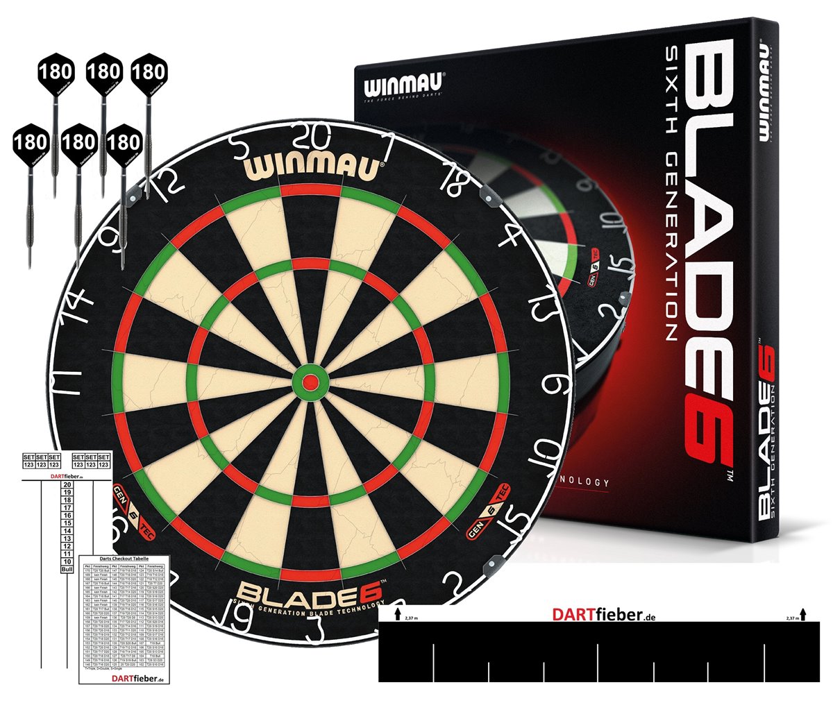 Starter-Set Dartboard WINMAU Blade 6 Bristle Board  + Zubehör Bristle Board