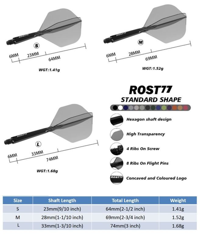 Cuesoul Dart Flight/Shaft ROST 77 Transparent Blau Small Standard Flights