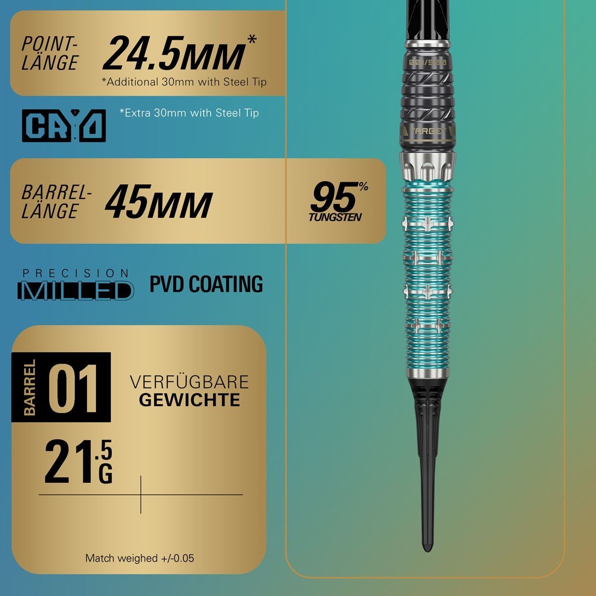 Target The Miracle Rising Sun Limited Edition Champions Set 95% 2BA Softdarts 21,5 Gramm Softdarts