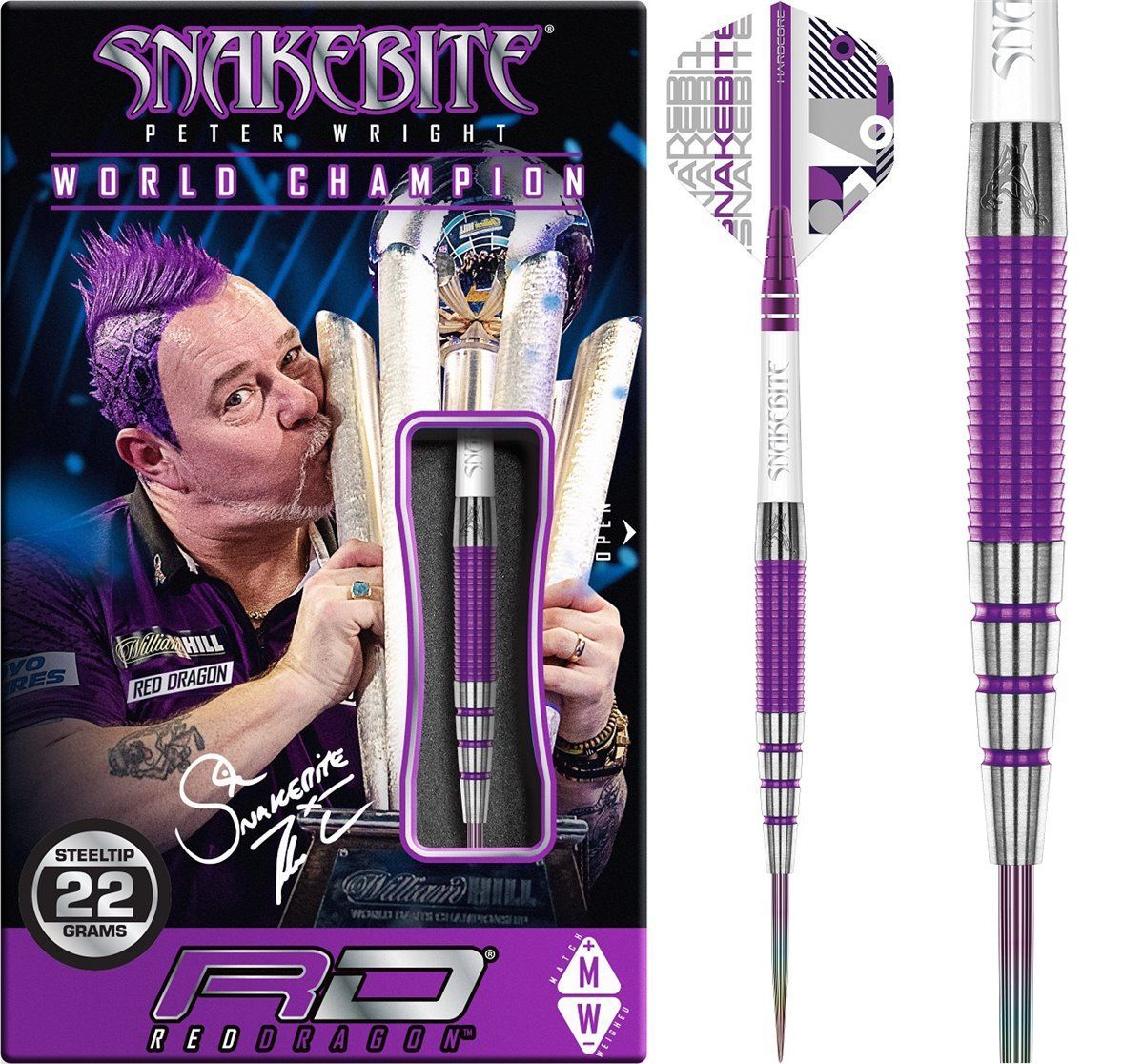 Reddragon Peter Wright Snakebite PL15 Medusa Freccette Steel Tip 22 Grammi Steeldarts