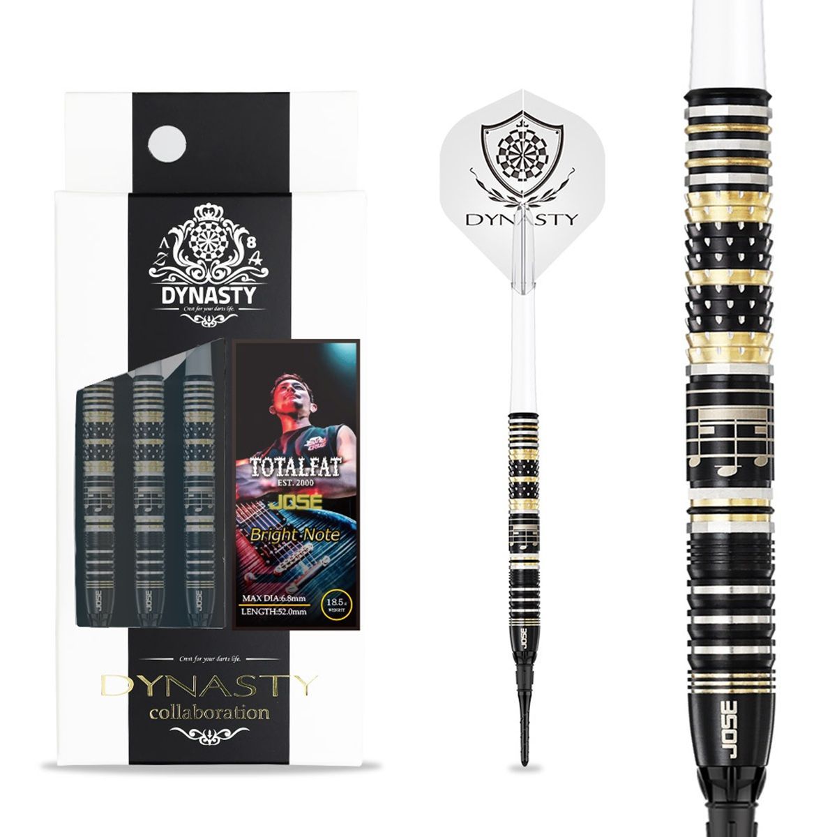 Dynasty collaboration Bright Note TOTALFAT Jose 90% Le mie freccette elettroniche Soft Tip 18,5 Grammi Softdarts
