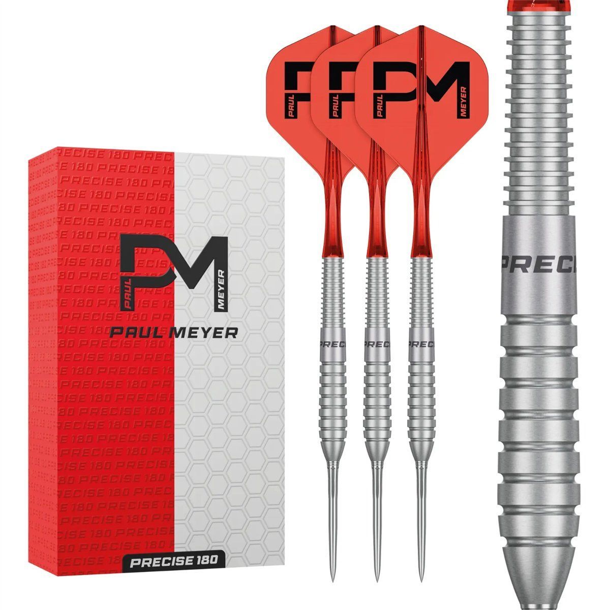 Precise180 Paul Meyer 90% Tungsten Steeldarts mit EVO & SUP System 22/24/26 Gramm Steeldarts
