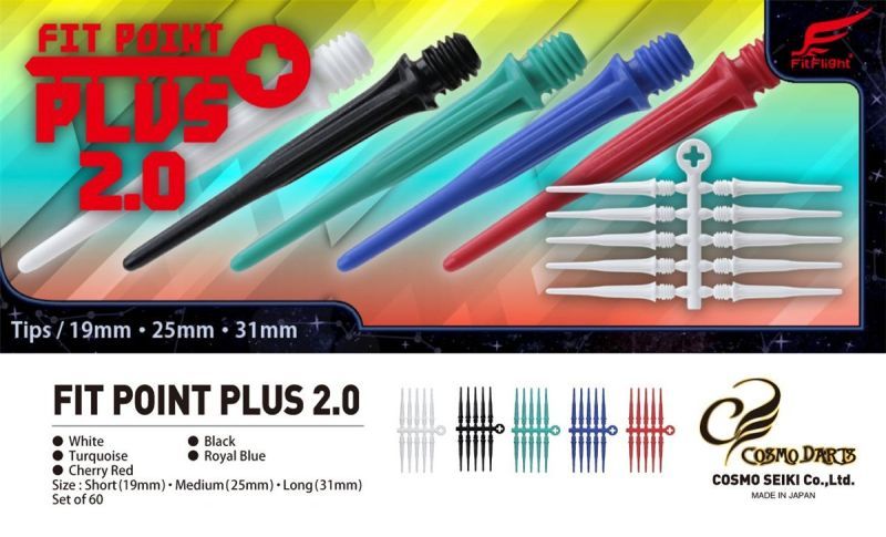 CosmoDarts Fit Point PLUS 2.0 Pointes Soft Dart 60 pièces 2BA 19/25/31 mm Tips Kunststoffspitzen