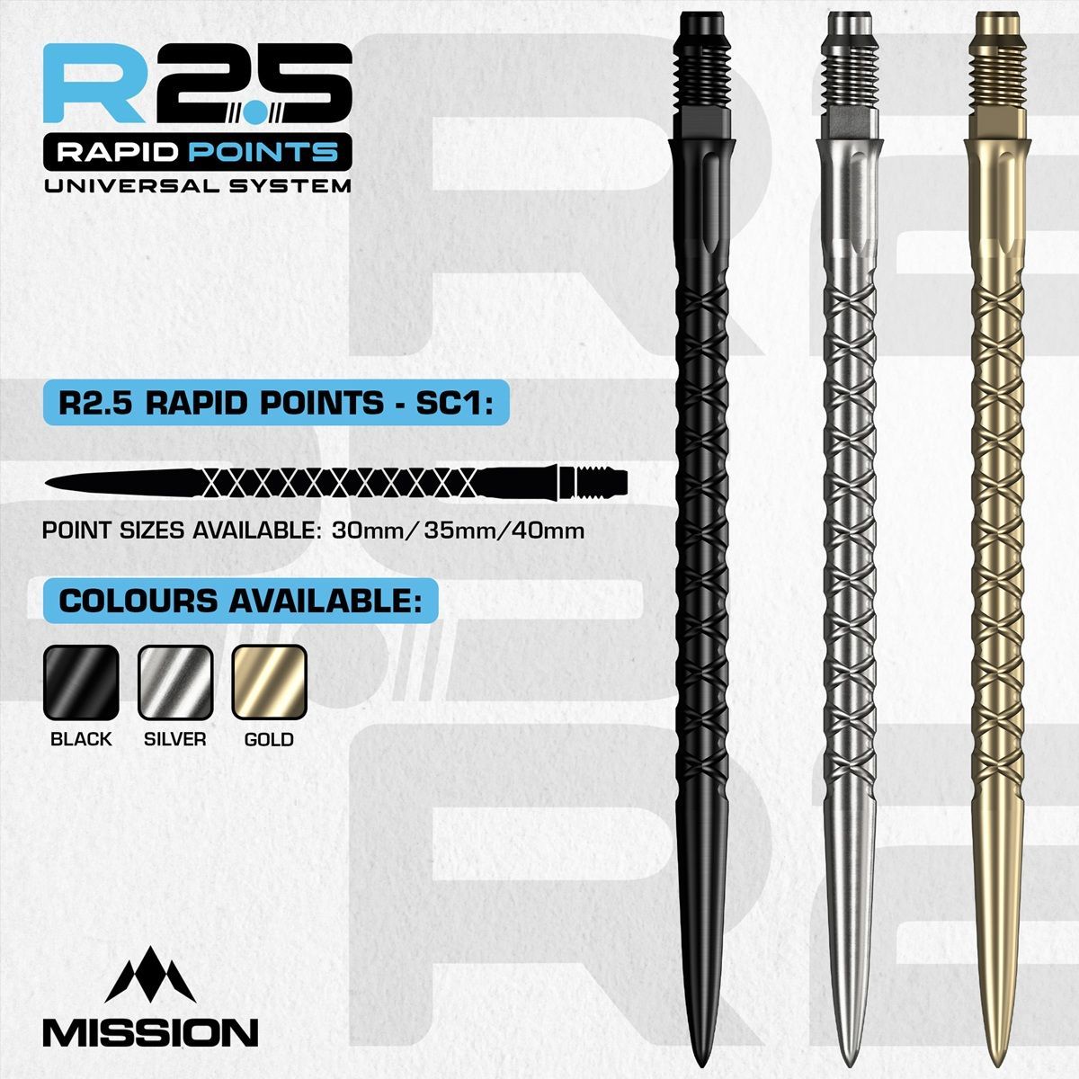 Mission R2.5 Rapid Point RP SC1 Silver/Black/Gold 30/35/40 m Wechselspitzen