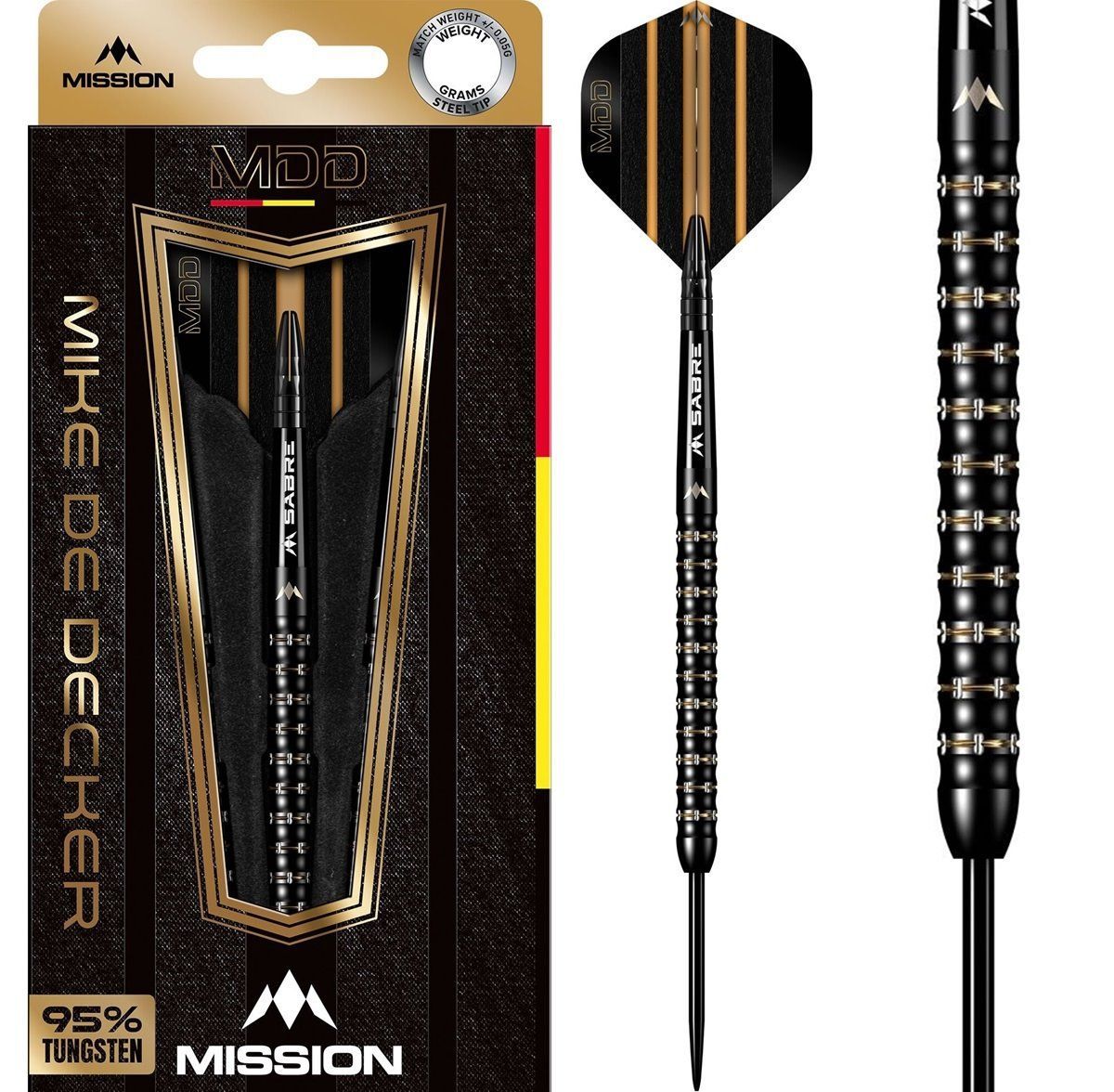 Mission Mike De Decker 95% Black & Gold PVD Steeldarts 22/24 Gramm Steeldarts