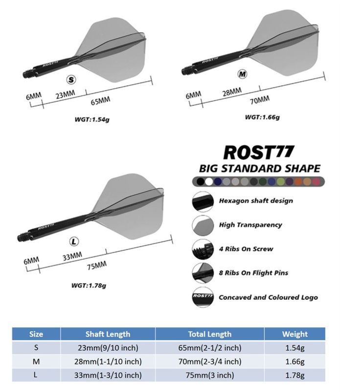 Cuesoul aletta per freccette/Asta ROST 77 Trasparente Pink standard grande Flights