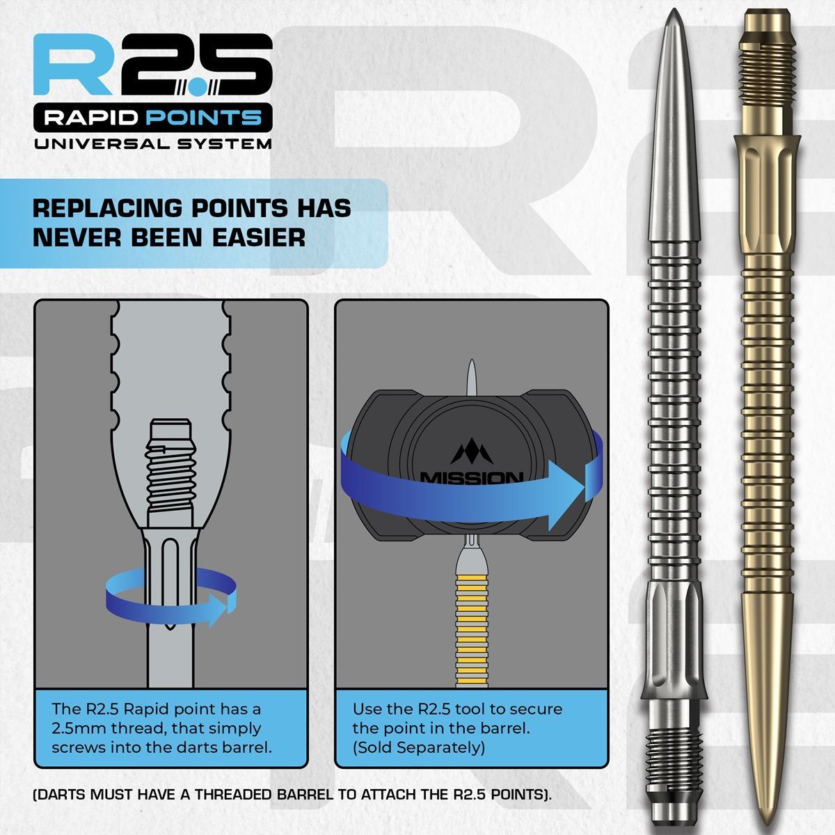 Mission R2.5 Rapid Point RP GV1 Argent/Noir/Or 30/35/40 mm Wechselspitzen