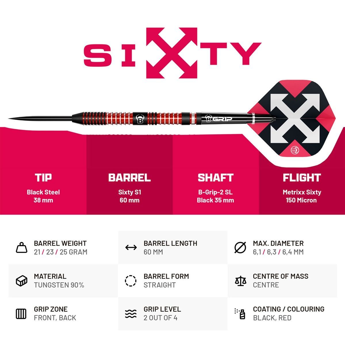 Bull´s Sixty S1 90% Steeldarts 21/23/25 Gramm Steeldarts