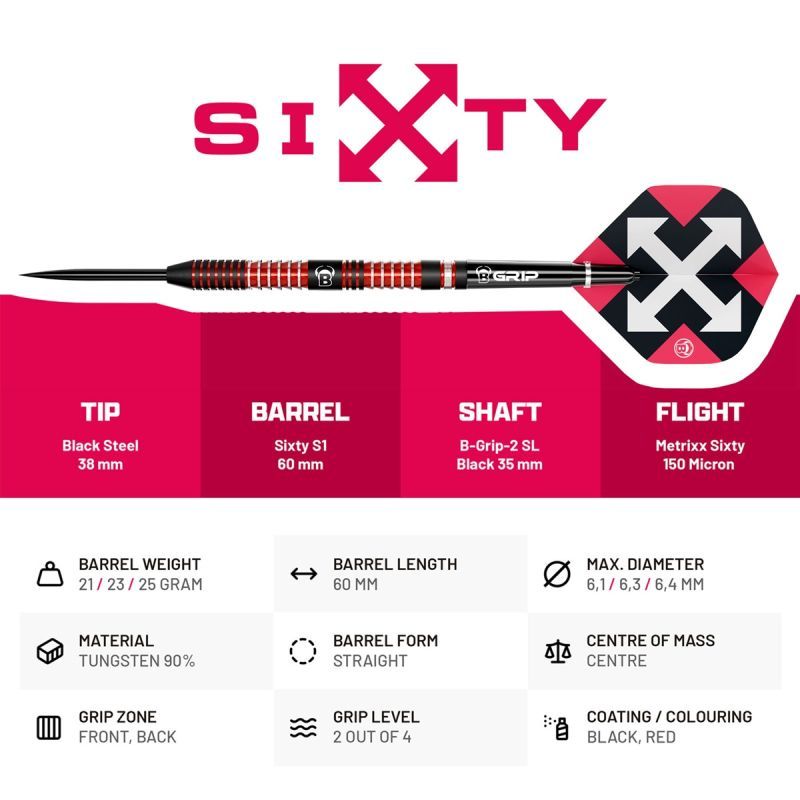 Bull´s Sixty S1 90% Steeldarts 21/23/25 Gramm Steeldarts