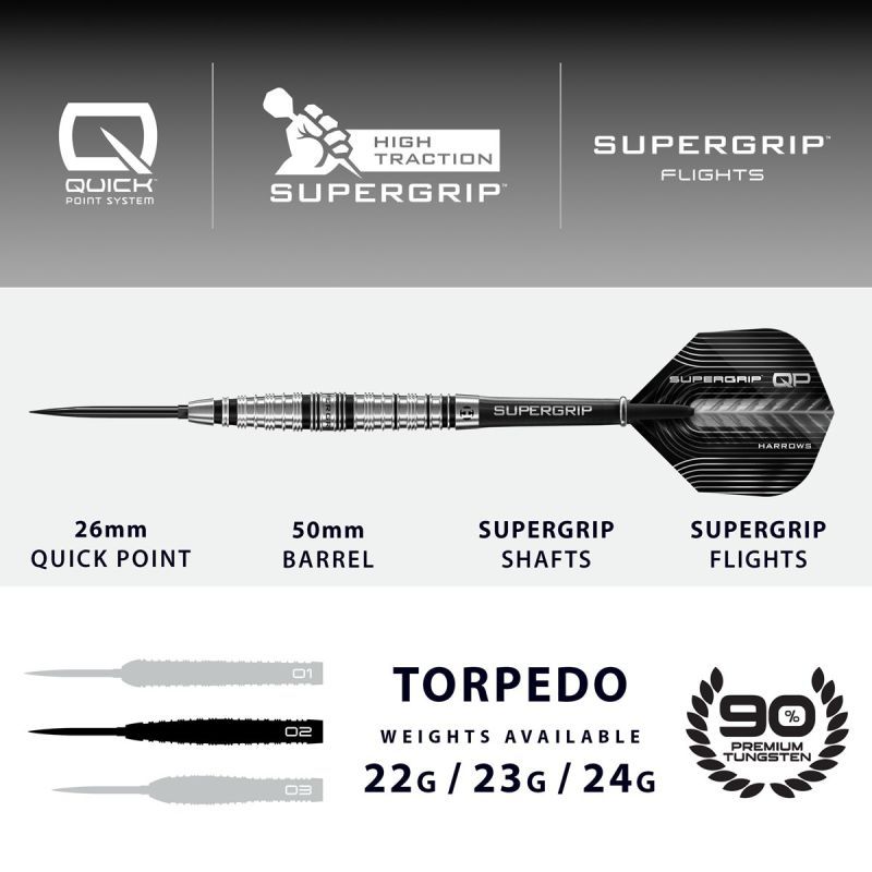 Harrows Supergrip QP Torpedo 90% Steeldarts 22/23/24 Gramm Steeldarts