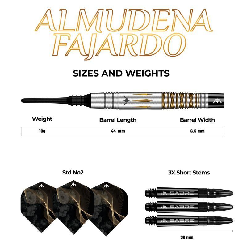 Mission Almudeno Fajardo Ayuso 95% Gold PVD Milled Silver Softdarts 18 Gramm Softdarts