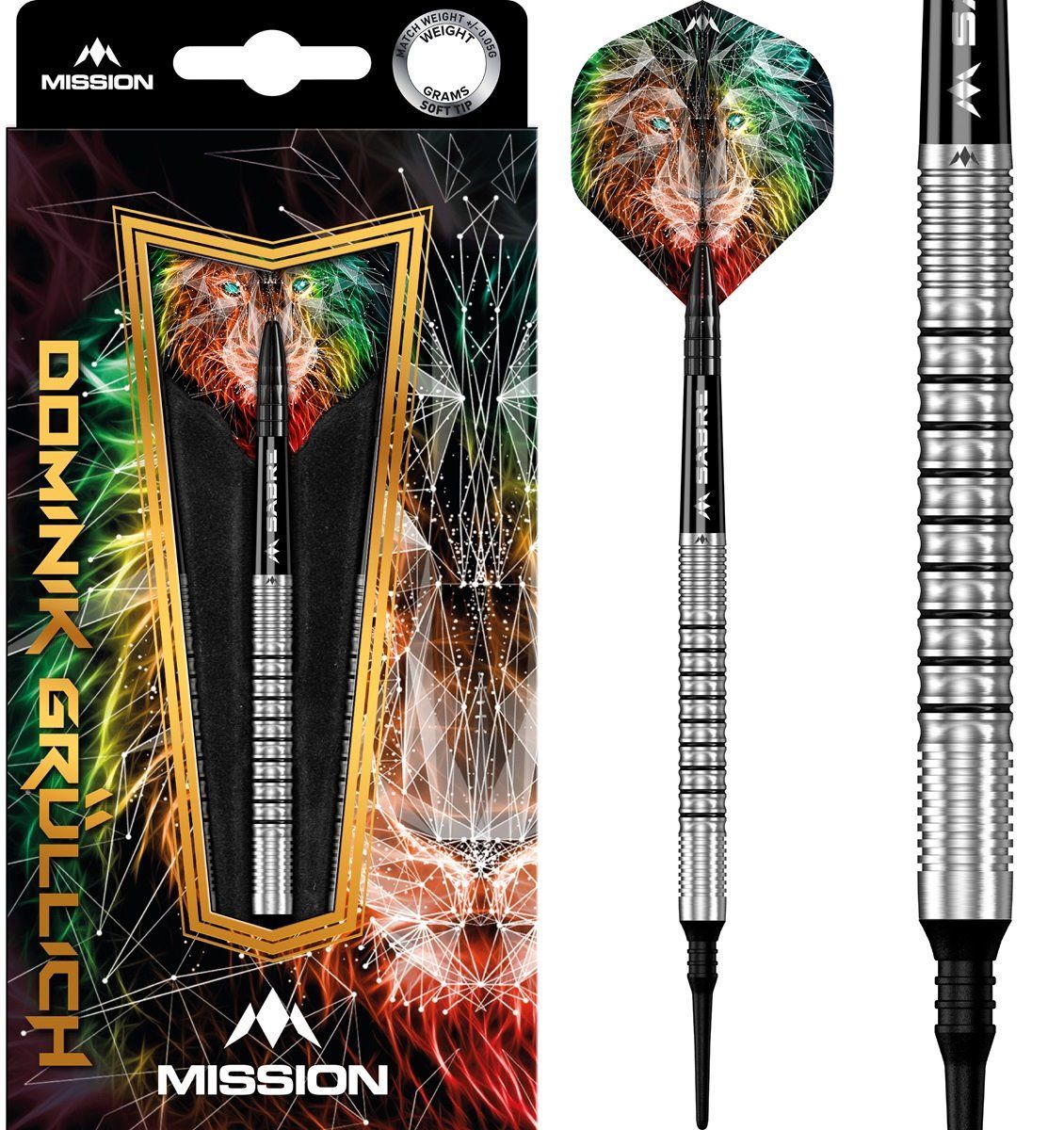 Mission Dominik Grüllich 95% Silver-Black Rings Fléchettes à pointe souple 18 Grammes Softdarts