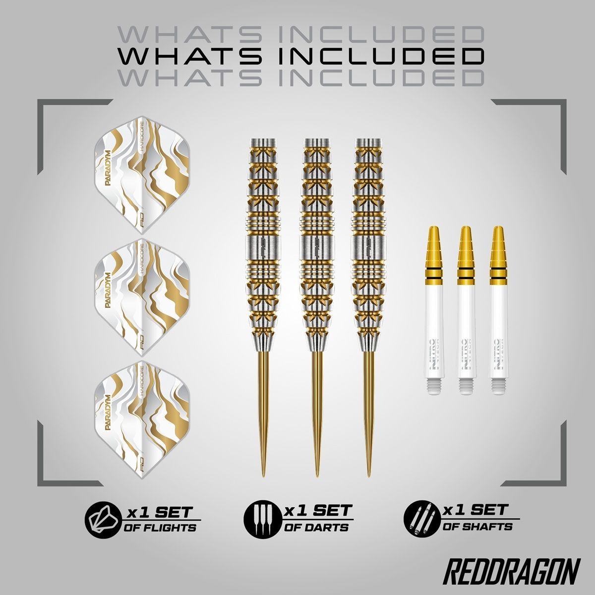 Reddragon Paradym Gold Torpedo 90% Fléchettes à pointe acier 23/25 Grammes Steeldarts