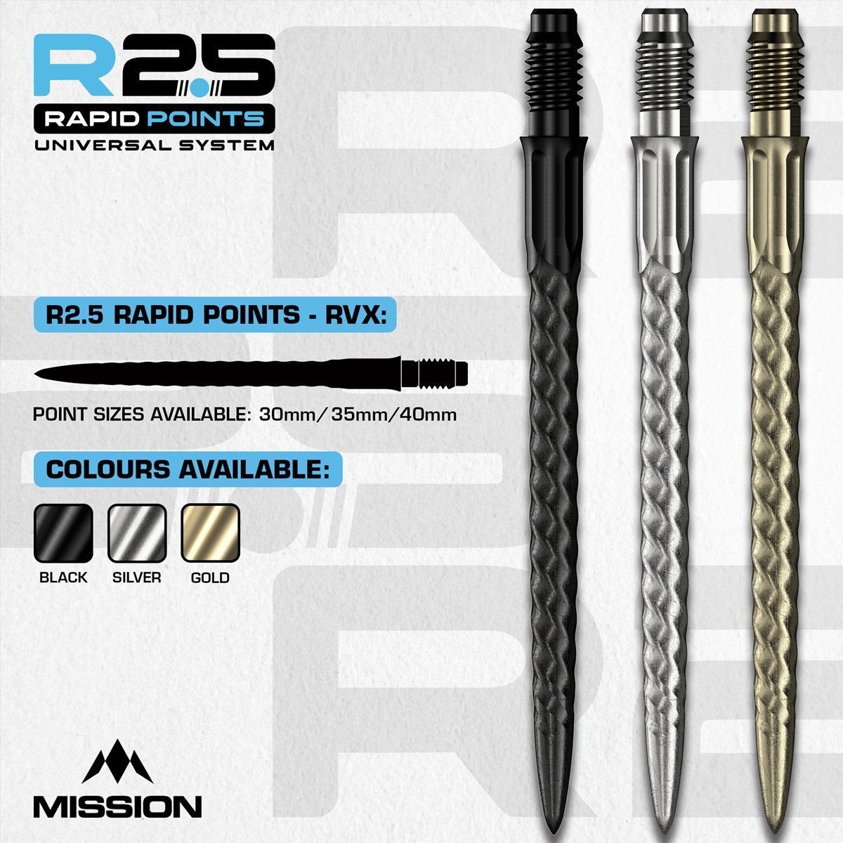 Mission R2.5 Rapid Point RP RVX Argent/Noir/Or 30/35/40 mm Wechselspitzen