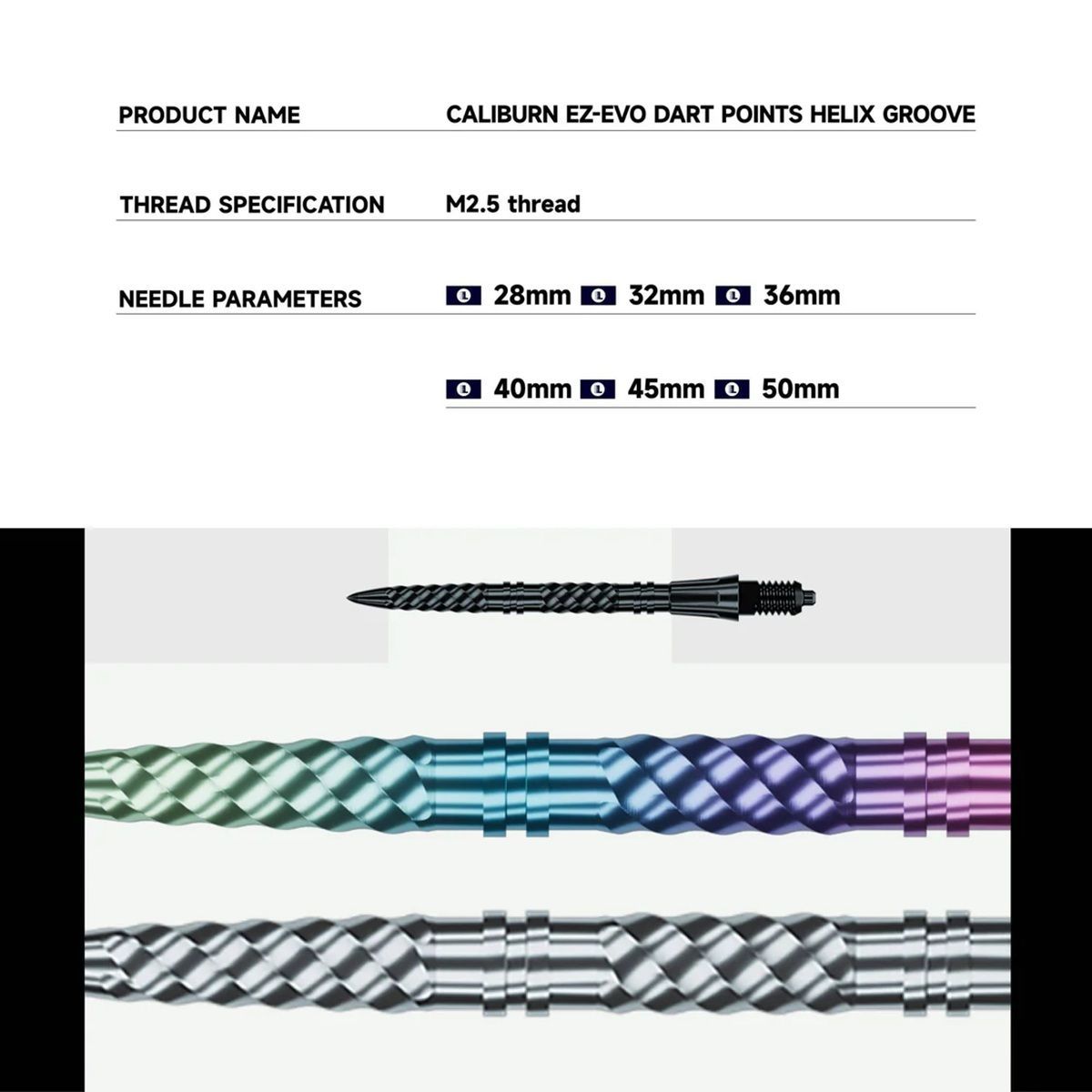 Caliburn EZ EVO Points Helix Groove Silber 28/32/36/40/45/50 mm Wechselspitzen