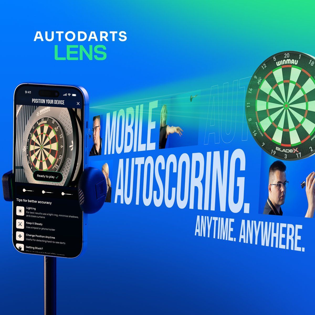Winmau Autodarts Lens Bundle Stativ und 1-Jahres-Abonnement Zubehör für Autodarts