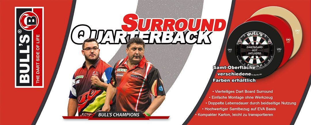 BULL'S Quarterback Surround 4 pièces – Noir, Rouge ou Crème Dart Wandschutz