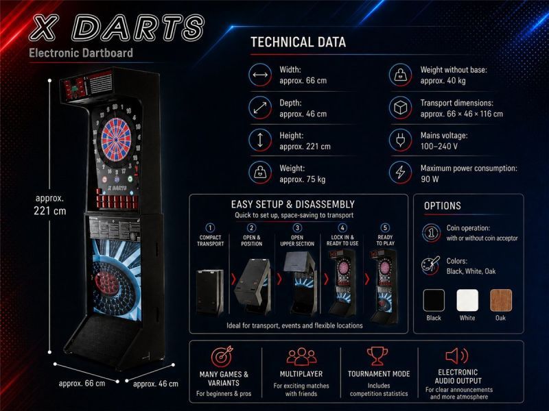 X-Darts Elektronischer Dartautomat – Profi E-Dart Automat für Gastronomie, Vereine & Zuhause E-Dartscheibe