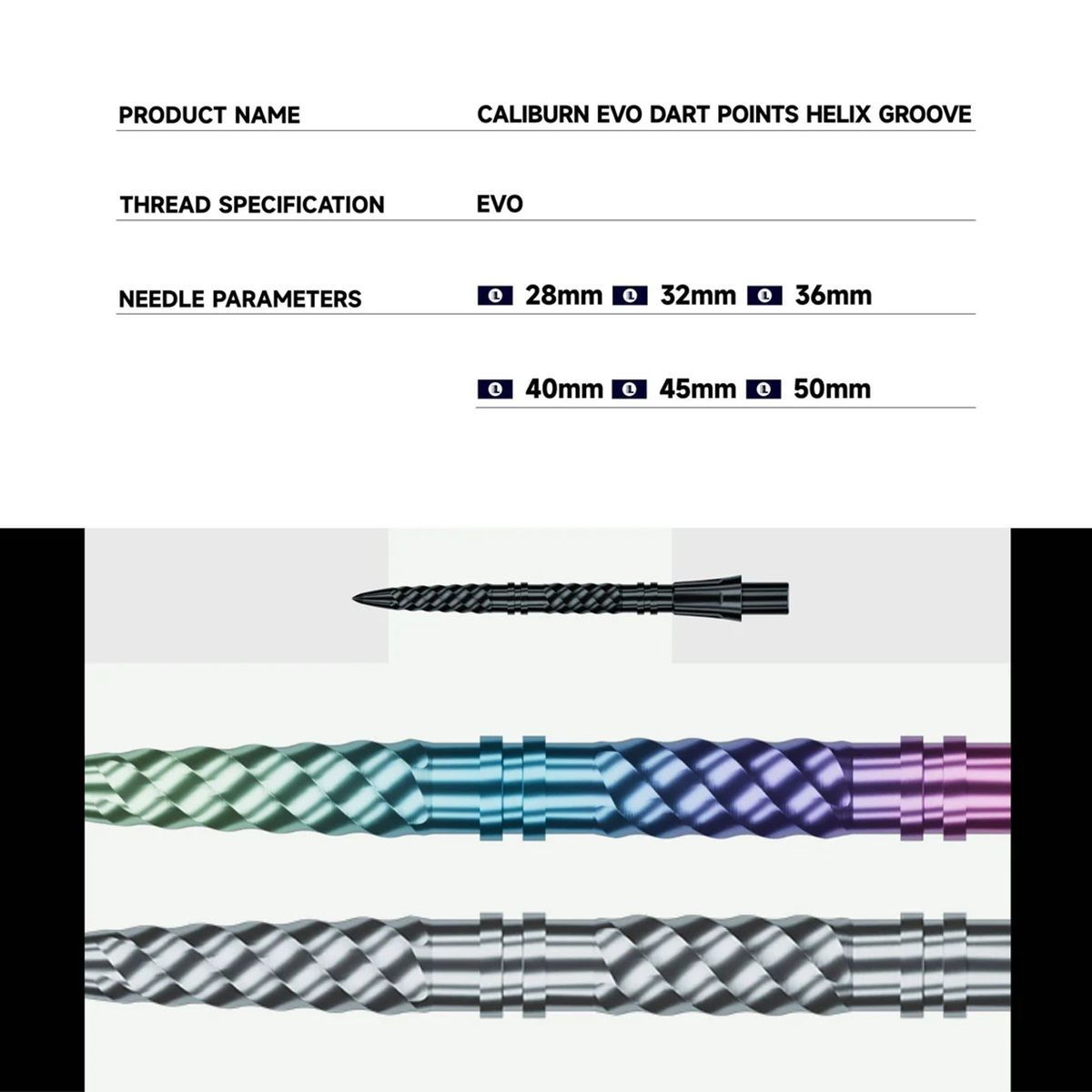 Caliburn EVO Points Helix Groove Rainbow 28/32/36/40/45/50 mm Wechselspitzen