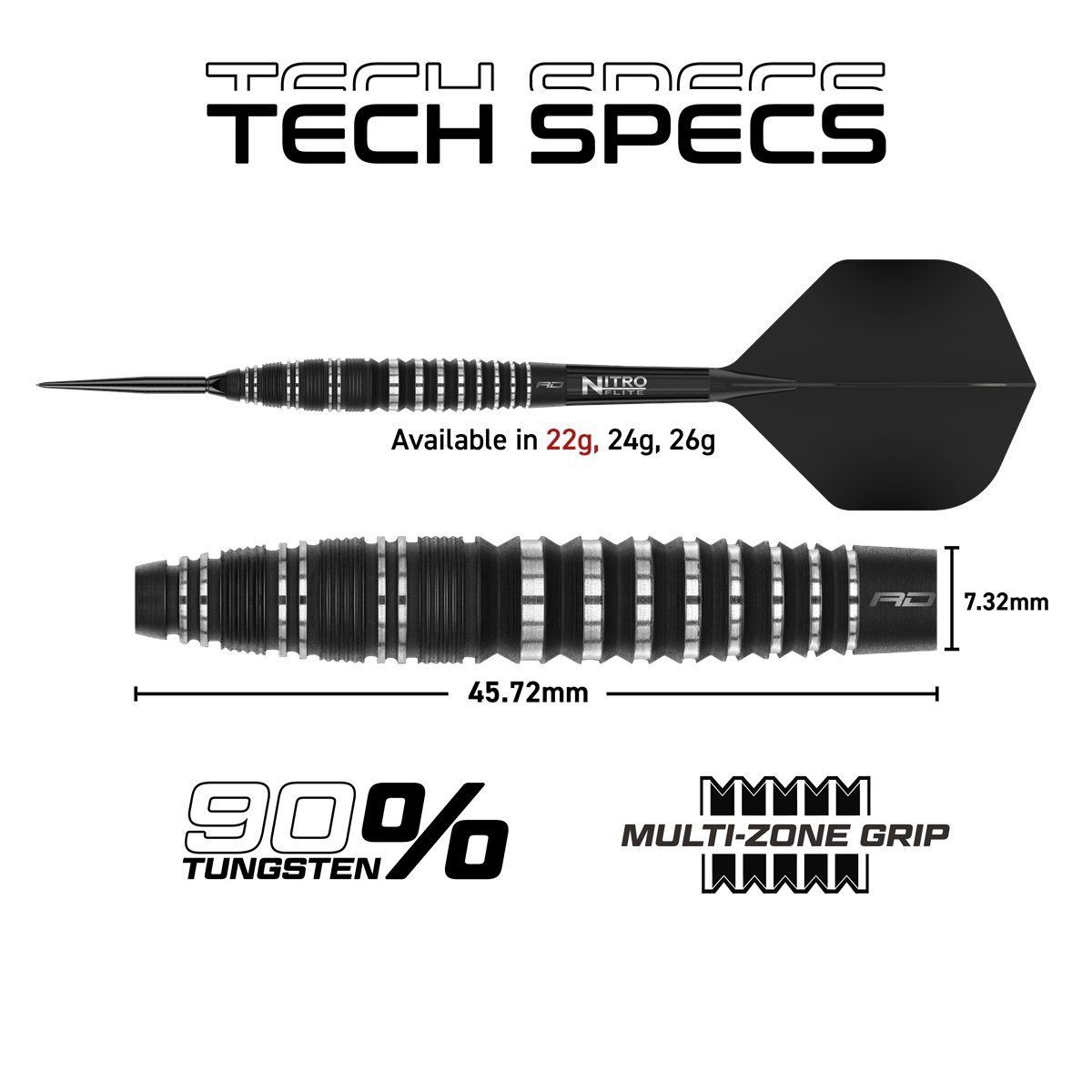 Reddragon Sable Bomb Switch Point 90% Steeldarts 22/24/26 Gramm Steeldarts