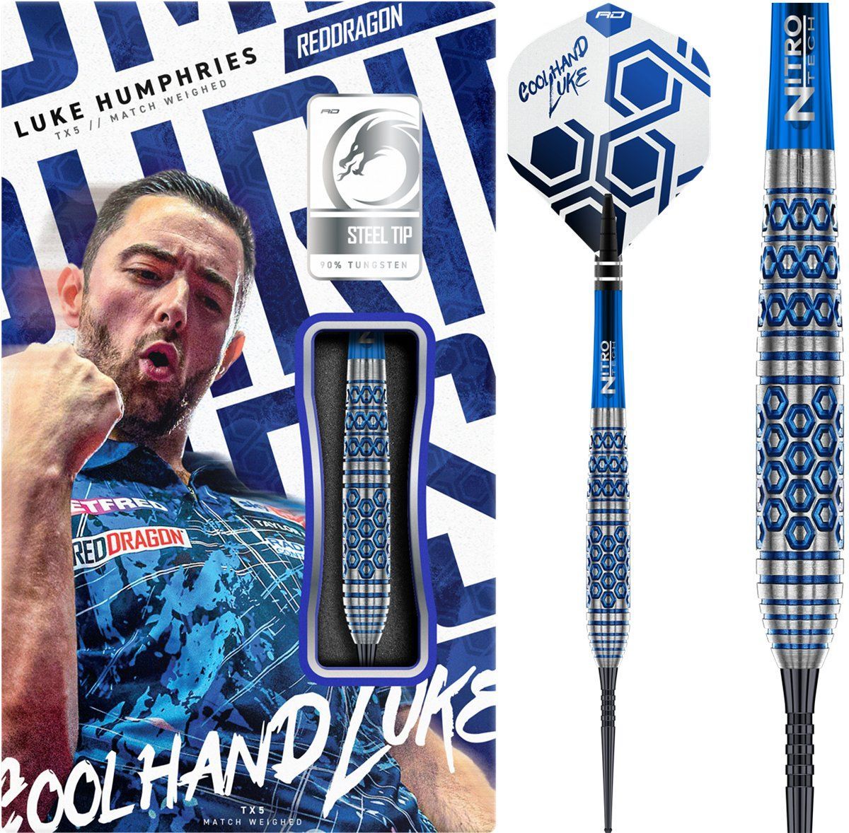 Reddragon Luke Humphries TX5 90% Fléchettes à pointe acier 23/25 Grammes Steeldarts