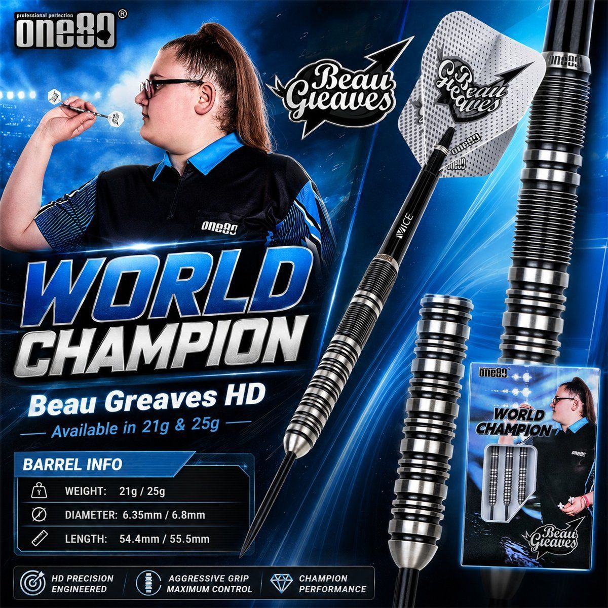 One80 Beau Greaves HD Steeldart 21/23/25 Gramm Steeldarts