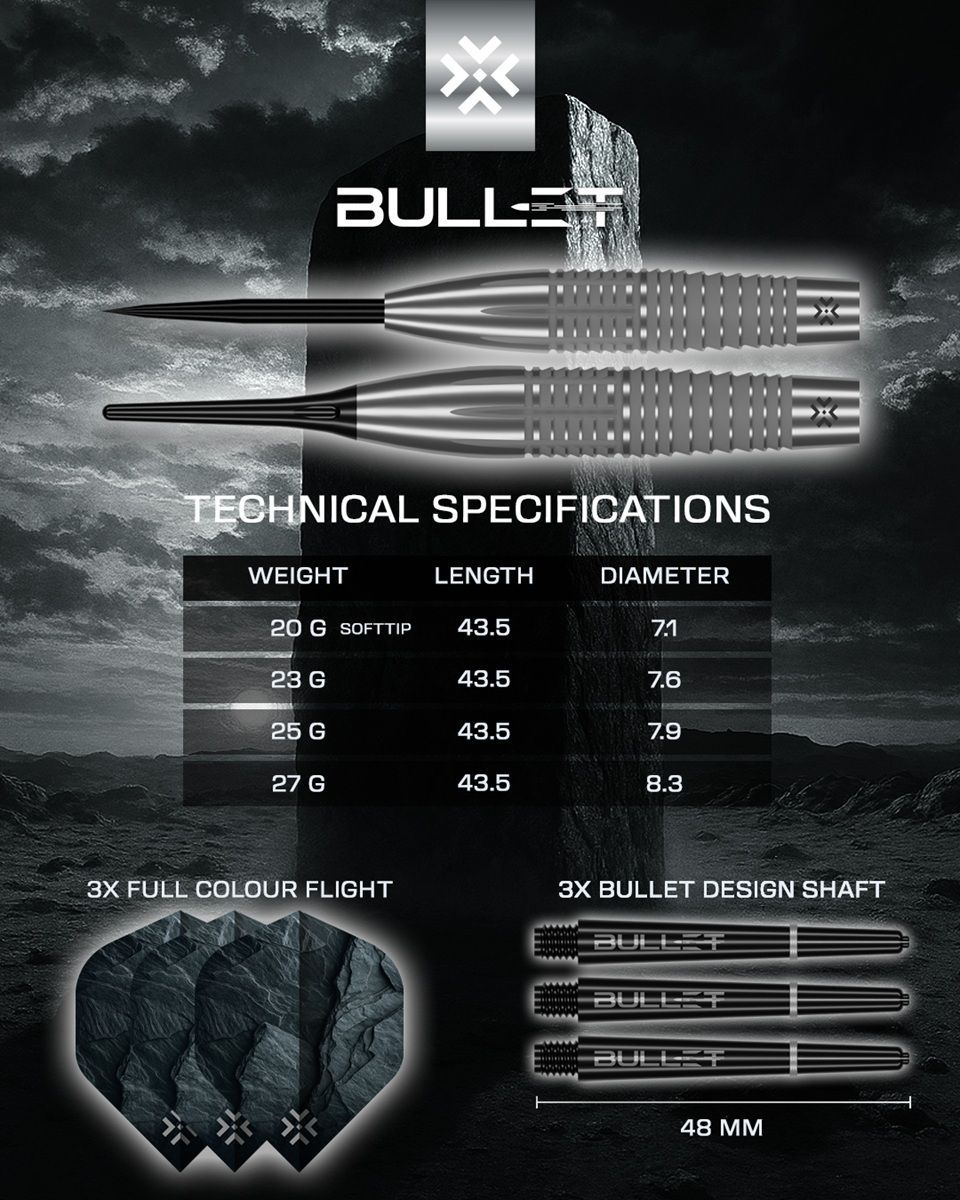Bullet Monolith 90% Freccette Steel Tip 23/25/27 Grammi Steeldarts