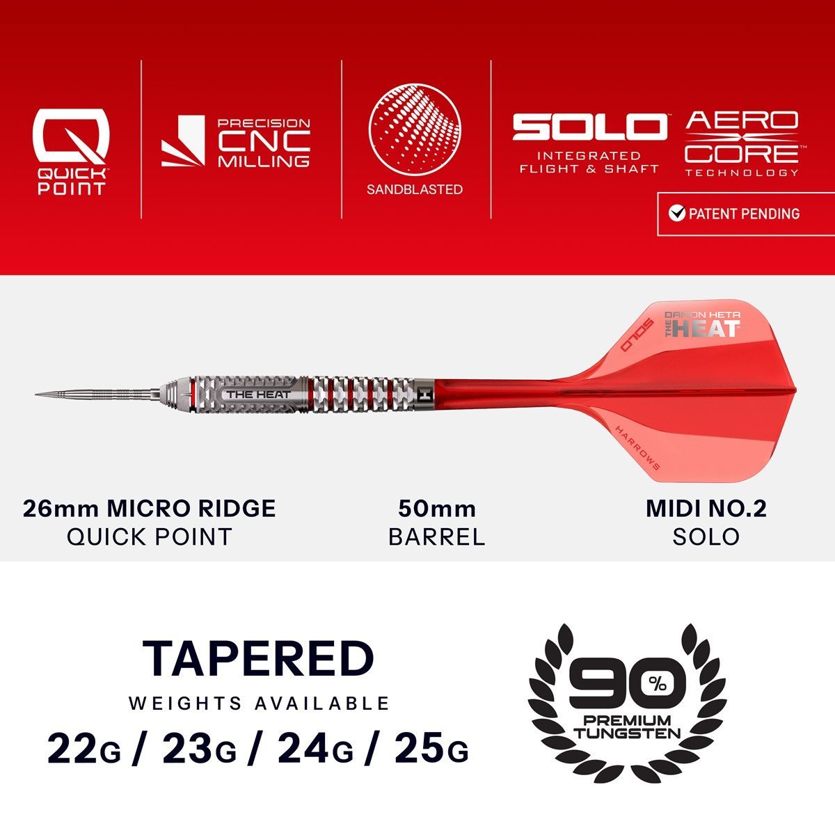Harrows Damon Heta GEO Quick Point 90% Steeldarts 22/23/24/25 Gram Steeldarts